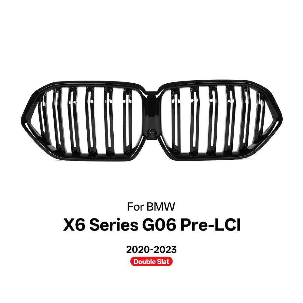 Car Front Radiator Kidney Bumper Grille for BMW X6 G06 Pre-LCI 2020-2023 Glossy Black Double Slat Hood Grills Double Slat