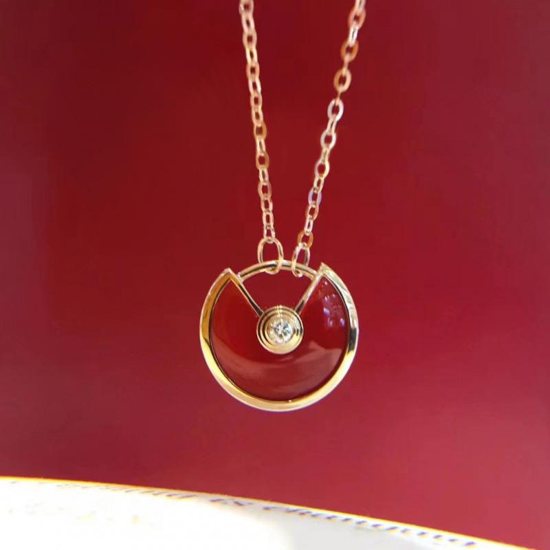 18K Rose Gold Plated Amulet Necklace with Carnelian & Diamonds – Elegant, Simple, Versatile Design