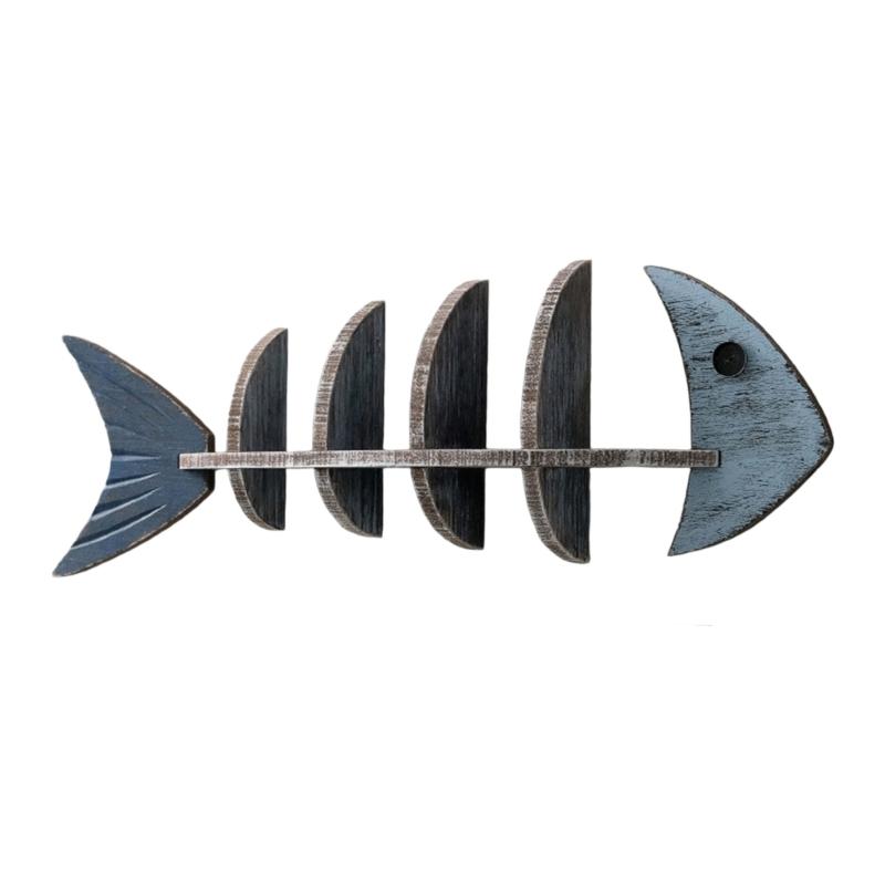 

Farmhouses Blue Wood Fish Wall Art Hanging Shelf With Antique Finish For Lake House Study Bathroom Storage Organizers
