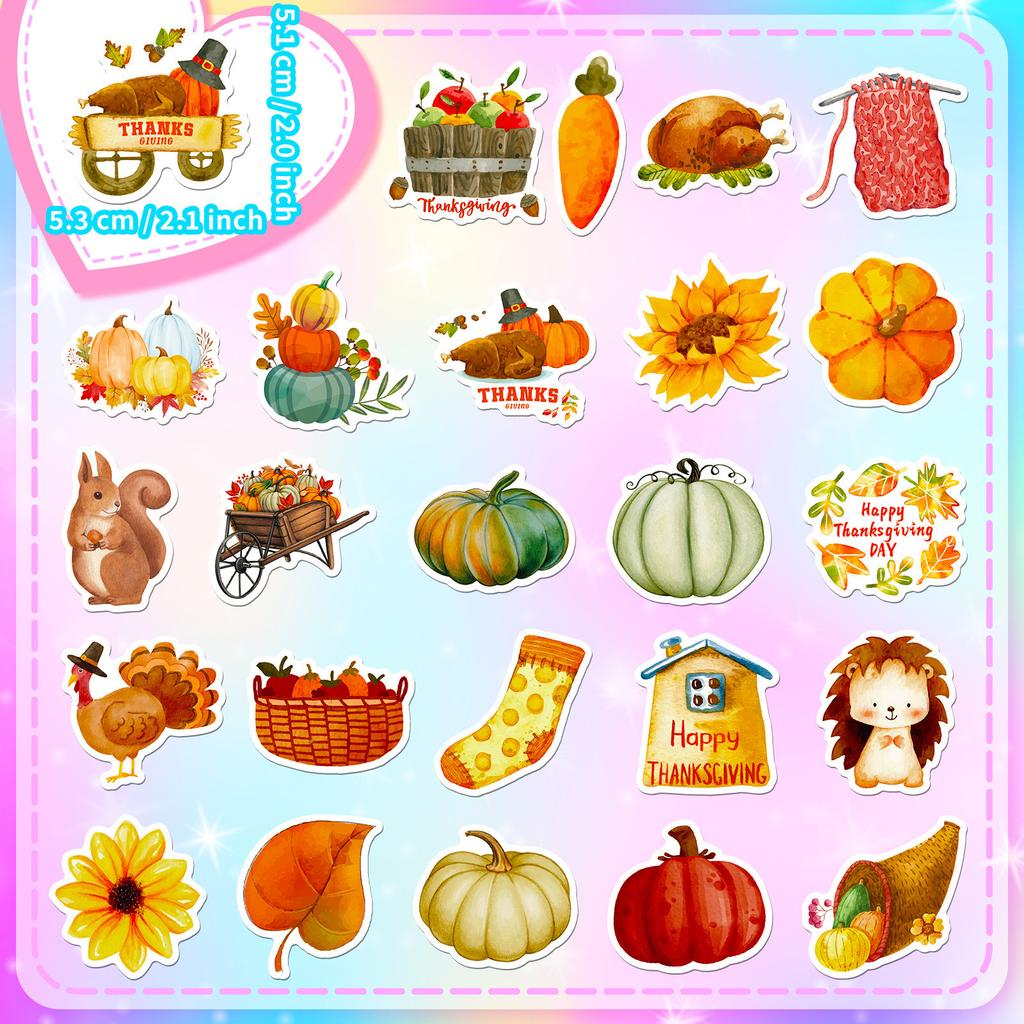 50 Thanksgiving Stickers Pumpkin Turkey Autumn Maple Leaf Thanksgiving Festive Stickers
