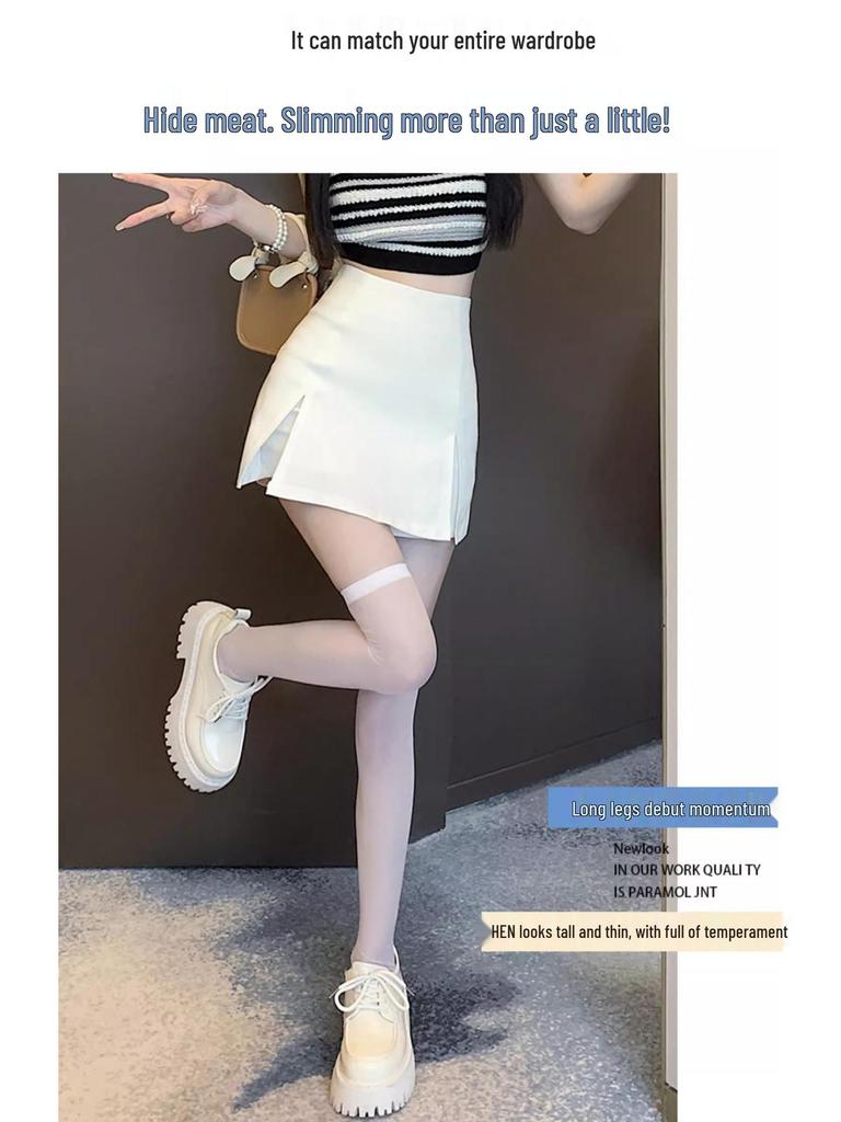 2024 Spring/Summer Black High-Waist Slimming Slit Bodycon Midi Skirt for Women
