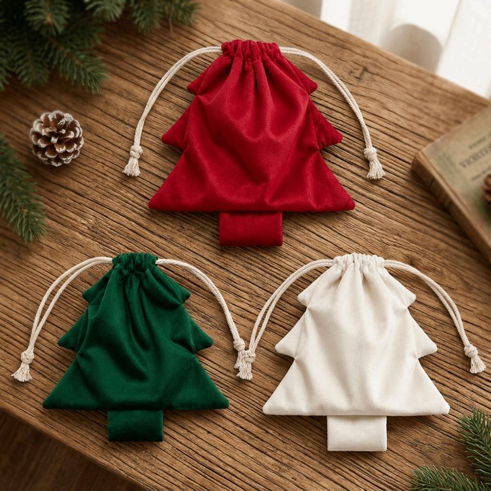3Pcs/Set Velvet Christmas Tree Gift Bags Tree Shaped Christmas Candy Treat Bag Birthday Party