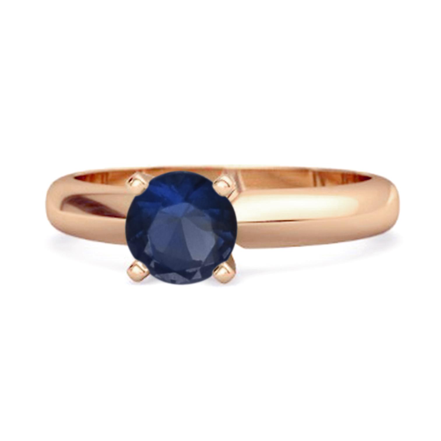 

Blue Sapphire Round Solitaire Ring - 925 Sterling Silver Rose Gold Vermeil 11.5