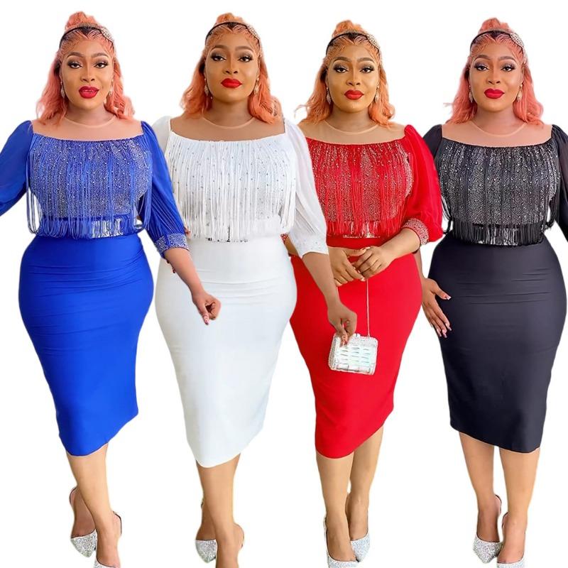 Übergröße Damenmode Pendler Chic Fransen Hüftkleid