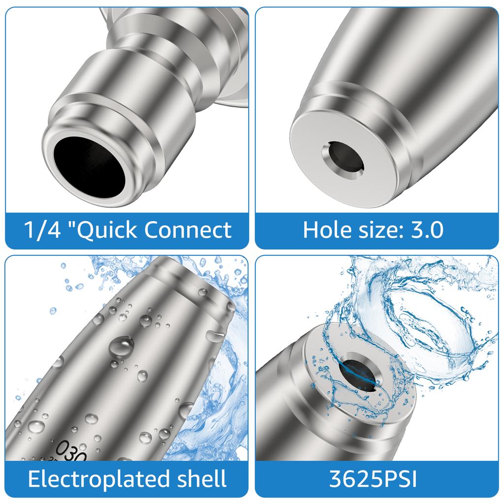 Turbo Nozzle for Pressure Washer Stainless Steel Rotating Pressure Washer Jet Nozzle  3625PSI Max 1/4inch Quick Connect Pressure