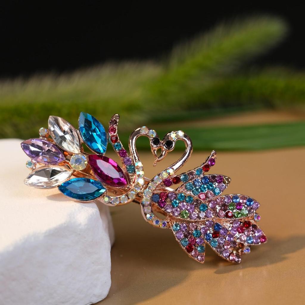 Swan Rhinestone Alloy Hair Clip - Versatile Large Spring Clip for Women's Hairstyles