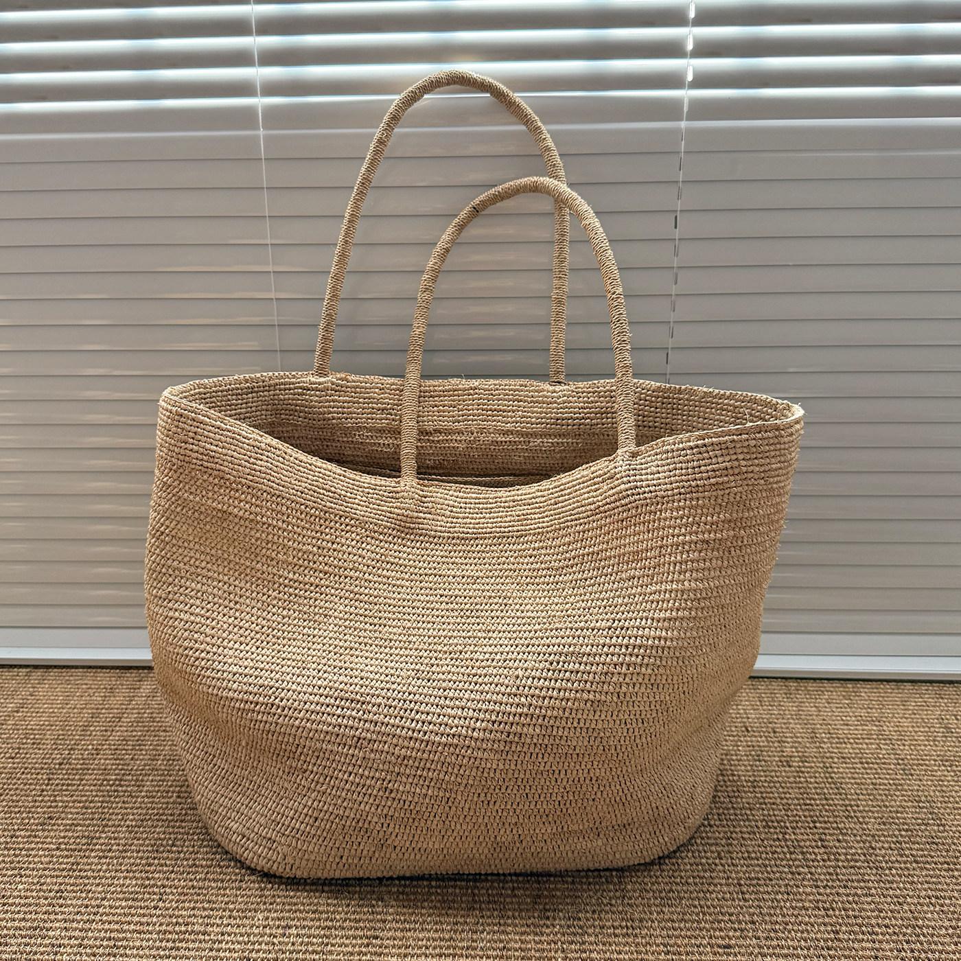 Large Handwoven Rattan Tote Bag for Women Natural Straw Beach Bag Purse Shoulder Bags Handbag Summer