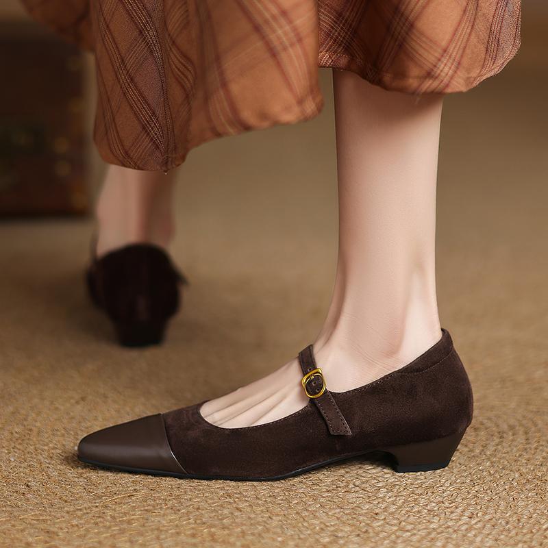 Fashion 2025 New Spring Genuine Leather Woman Shoes Pointed Toe Women Pumps Women Shoes Fashion Designs Mary Jane Laides Shoes Kid Suede