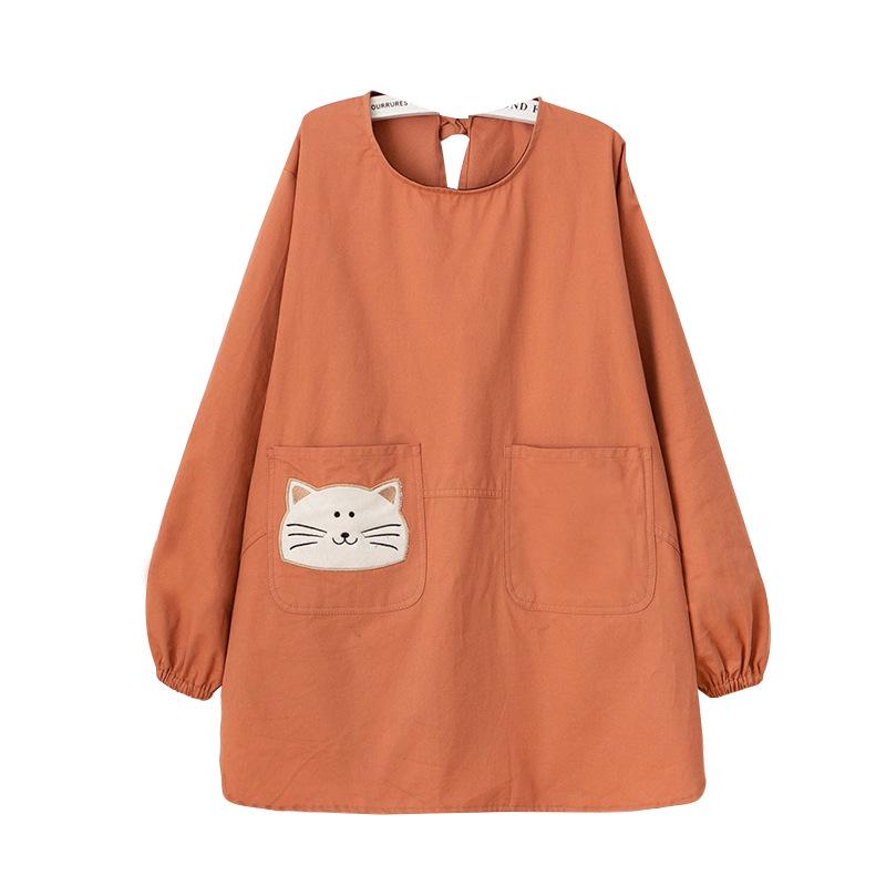 Long Sleeve Pure Cotton Cartoon Smock: Stain-Resistant Apron for Painting, Coffee Shops, and Home Kitchen Use.