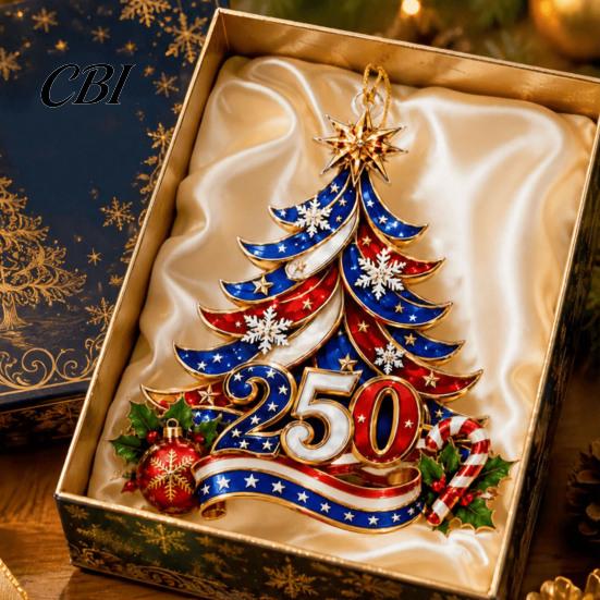Acrylic Anniversary Decorations 250 USA Christmas Tree Ornament, 2D 1776-2026 250th Creative American Flag Ornaments Hanging Decoration, Fourth