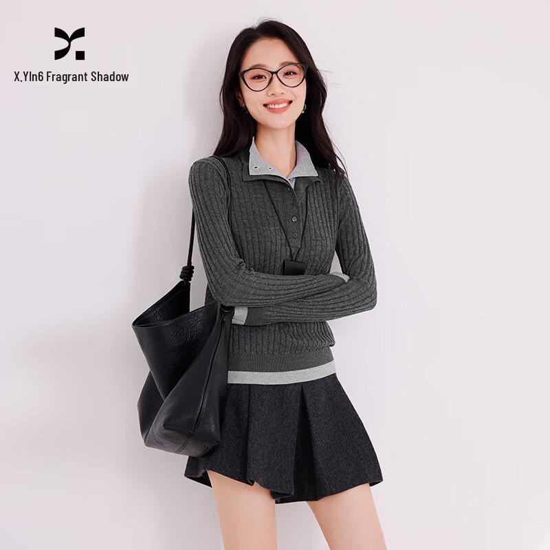 Xiangying Women s Cable Knit Faux Two-Piece Sweater S