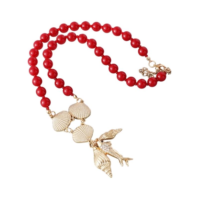 A52E Vintage Beaded Shell Fish Pendant Necklace Alloy Fashion Jewelry CN