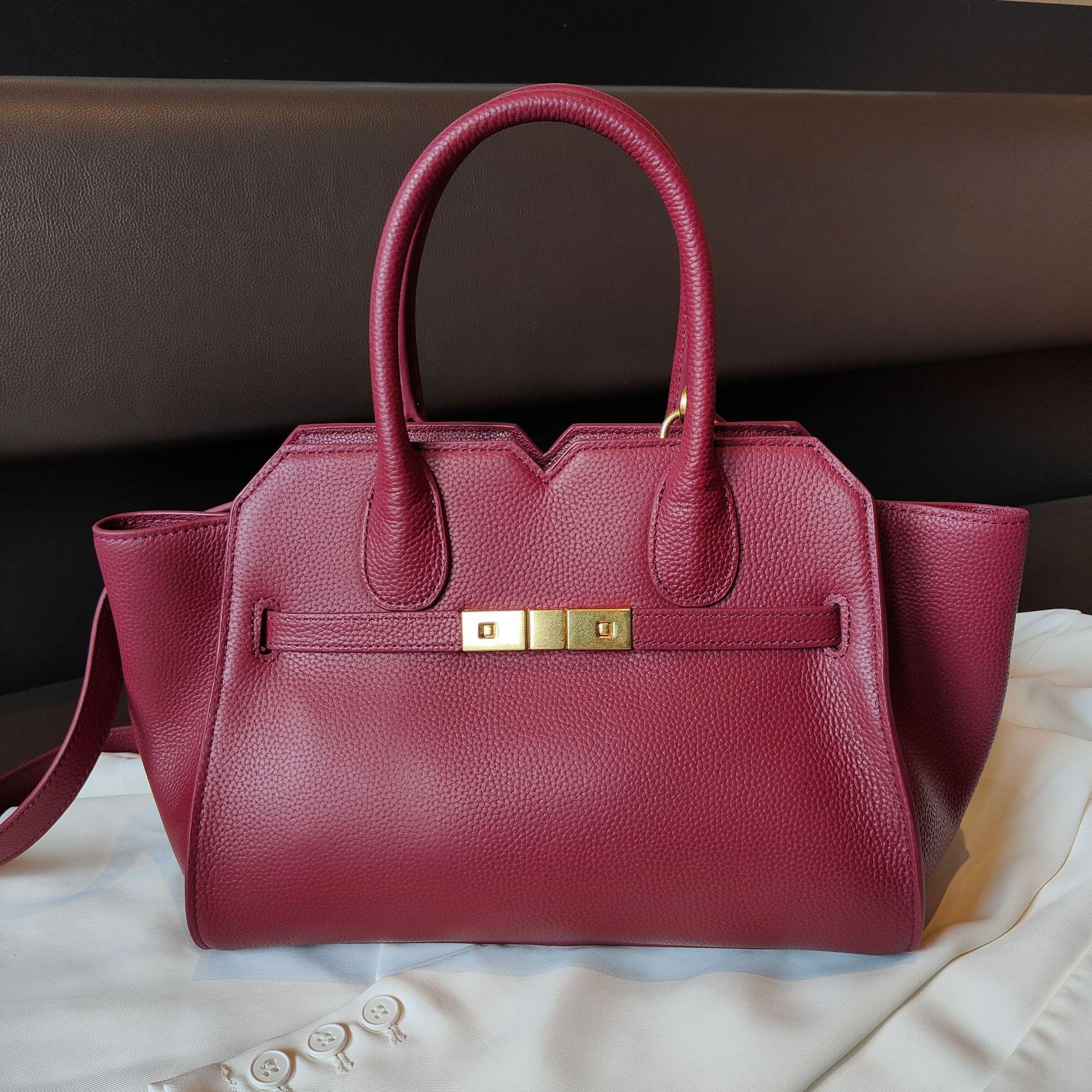 

Новая сумка из коровьей кожи с верхним слоем, высококачественная сумка Platinum Bag, большая вместительная сумка для поездок на работу, женская сумка через плечо 30x15x23cm вино красного