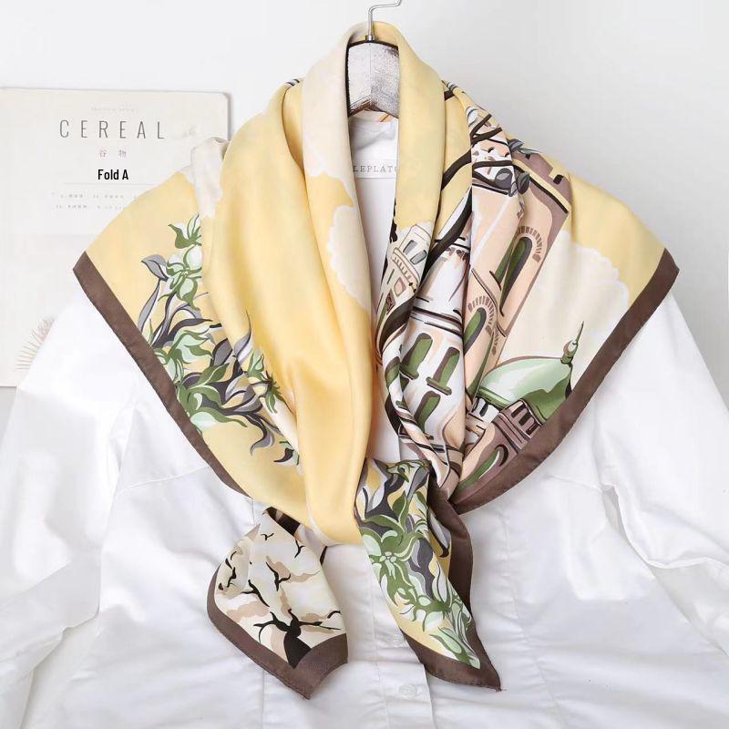 Black and White Animal Print Faux Silk Twill Scarf - 90x90CM Autumn/Winter Shawl for Women