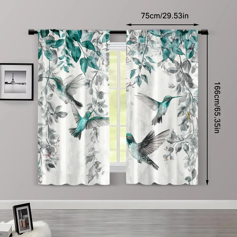 2pcs   Minimalist Curtains  Print Colorful Hummingbird Versatile Polyester (without Rod) Stuff Clearance Use for Living Room