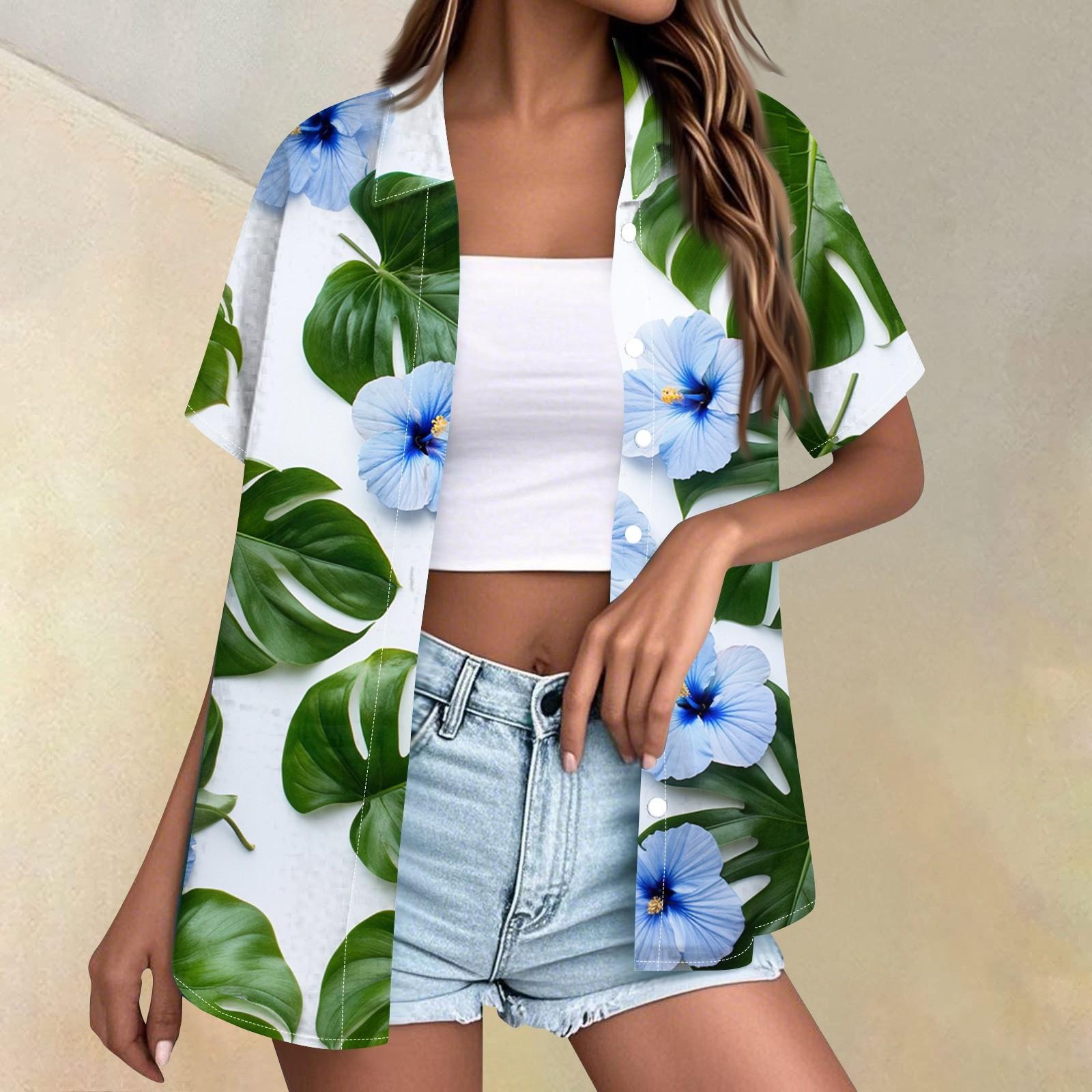 

Женская мода повседневная рубашка с коротким рукавом и лацканами на пуговицах S зелёный