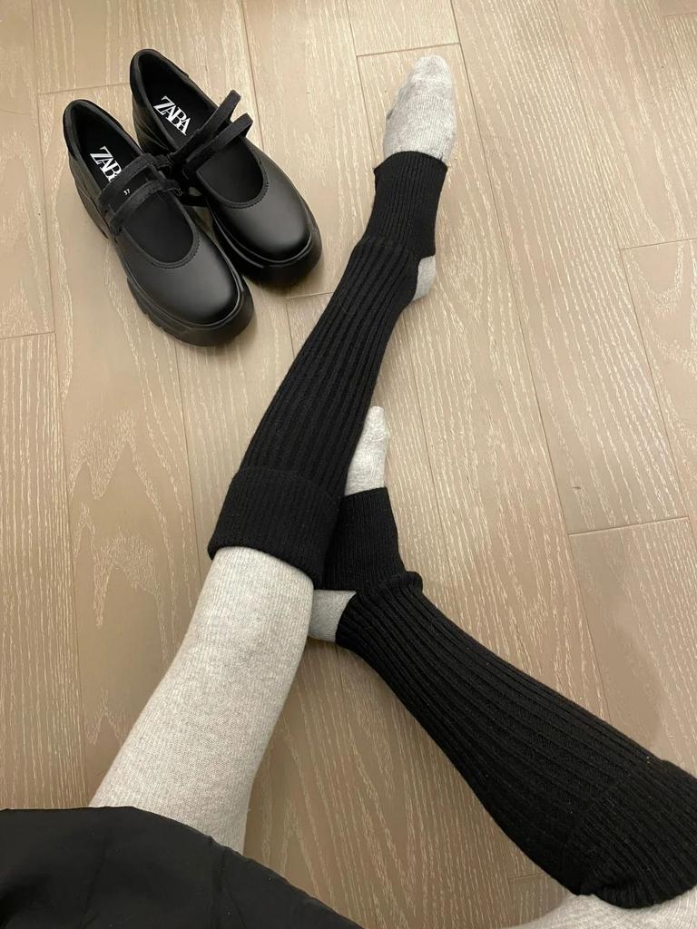 Vertical Socks Women'S Autumn And Winter Knitted Socks Calf Socks Japanese Pantyhose With Socks Cover Y2K Winter Leg Warmer
