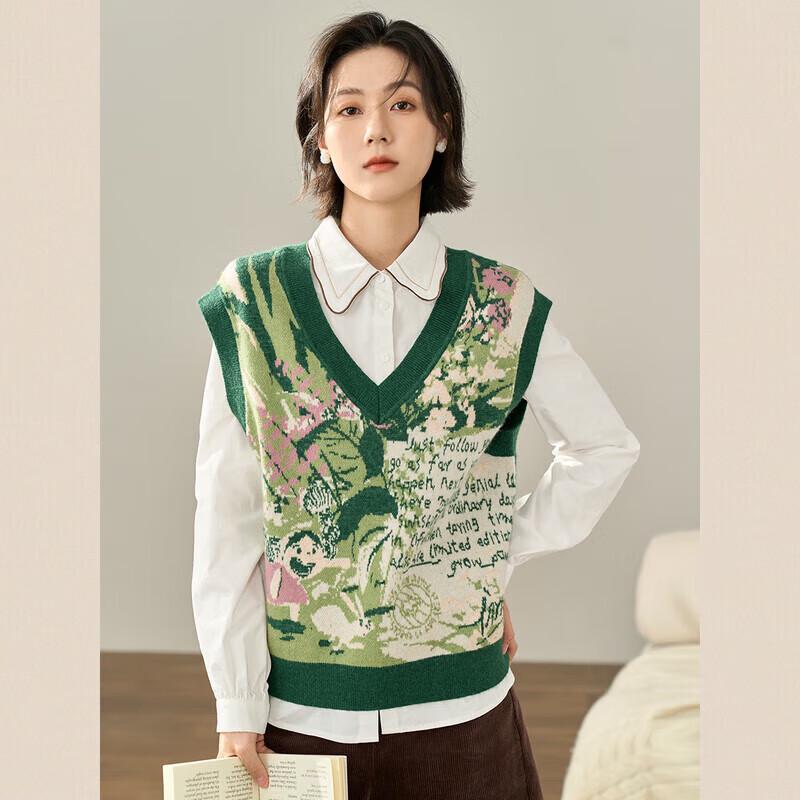 Inman Mirei Women's Jacquard Knit V-Neck Vest Sweater