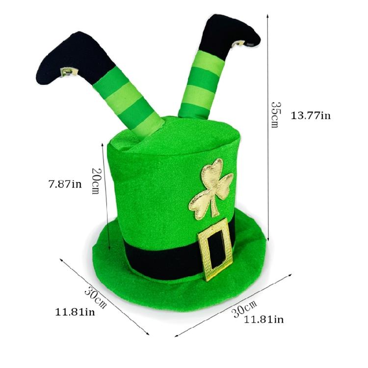StPatricks Day Tall Hat with Shamrock Pattern Green Top Hat with 3D Irish Legs for Theme Occasion Irish National Day
