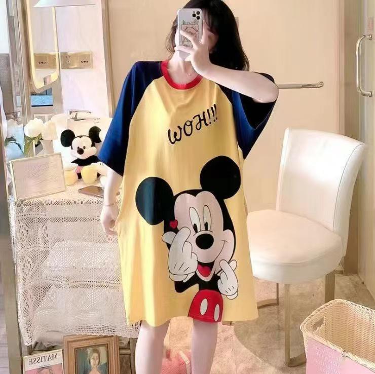 Women's Short Sleeve Cartoon Nightgown - Loose Fit Pajamas for Summer, Spring & Autumn