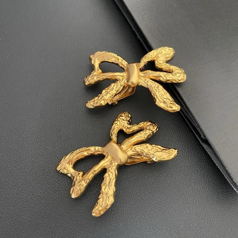 Bowknot Design Gold Tone Copper Clip Earrings Without Piercing For Everyday Wear