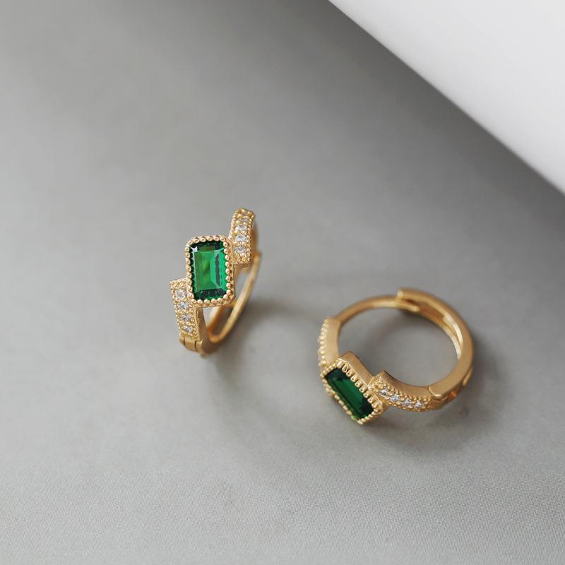 S925 Silver Ear Cuff with Green Diopside and 18K Gold Vermeil Accents, Vintage Style