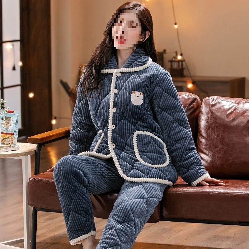 Pajamas women's three-layer thickened winter suit can wear large-size thermal padded loungewear