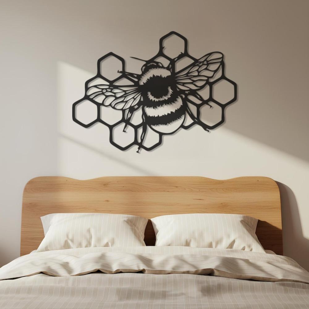 Metal Bee Wall Art Honeycomb Decor Bumblebee Gift for Home