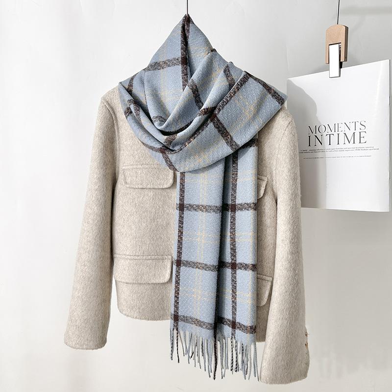 Autumn and winter student couple retro imitation cashmere fringed plaid scarf sweet fashion warm scarf shawl