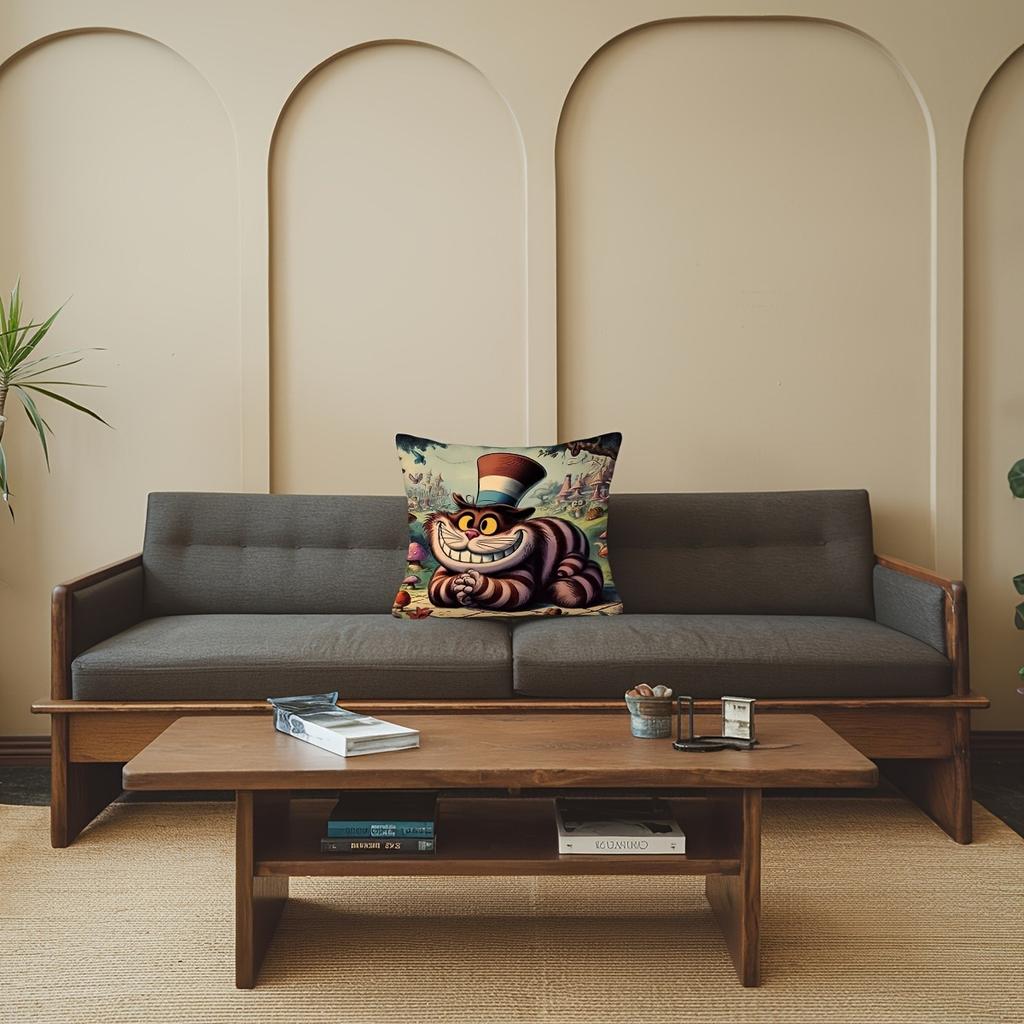 Cheshire Cat Pillow Cover: Bring the Magic of Wonderland Home! Sofa Cushion Cover, Bedroom Room Home Decoration