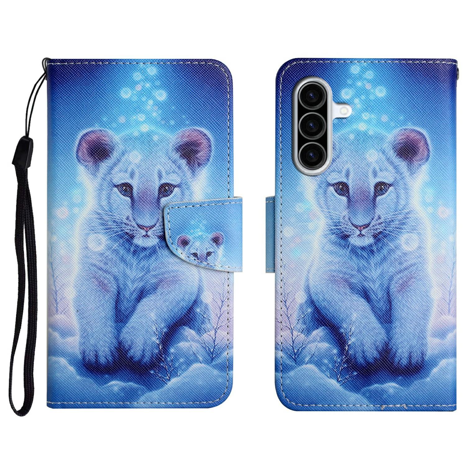 

Для Samsung Galaxy A36 5G Чехол с печатью узора Защитный кожаный чехол-книжка для телефона с ремешком на запястье Little Leopard