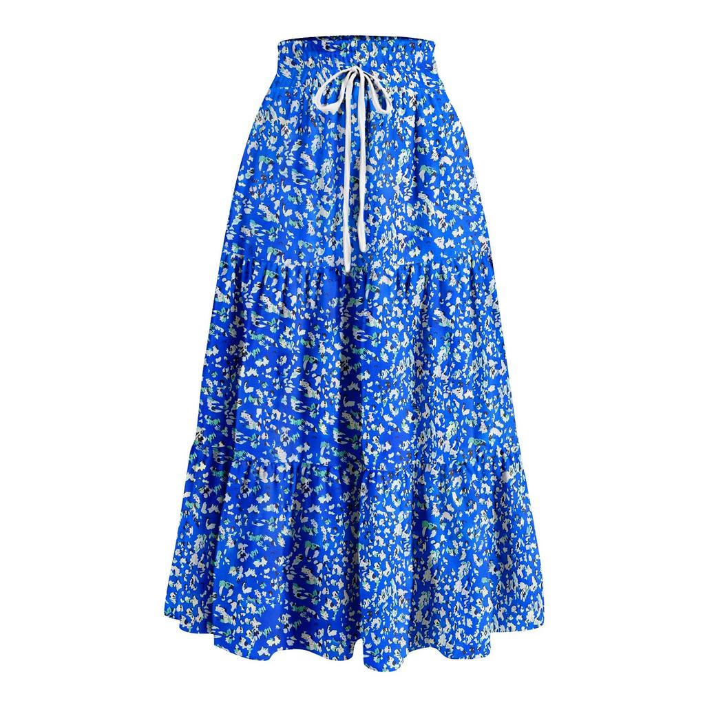 Kvinners Ruffled Spring Uformelt langt skjørt Ensfarget skjørt Retro plissert skjørt