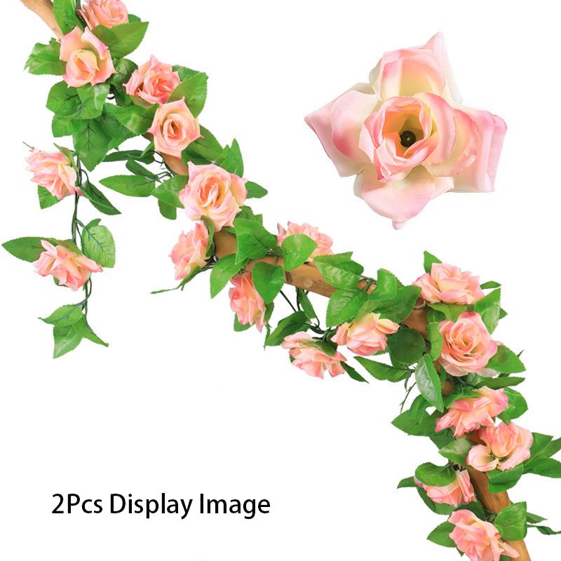 2Pcs 2.3M Rose Artificial Flowers Vine Fake Flower Head for Home Room Decor Garden Wall Wedding Decoration Outdoor Arch Ornament