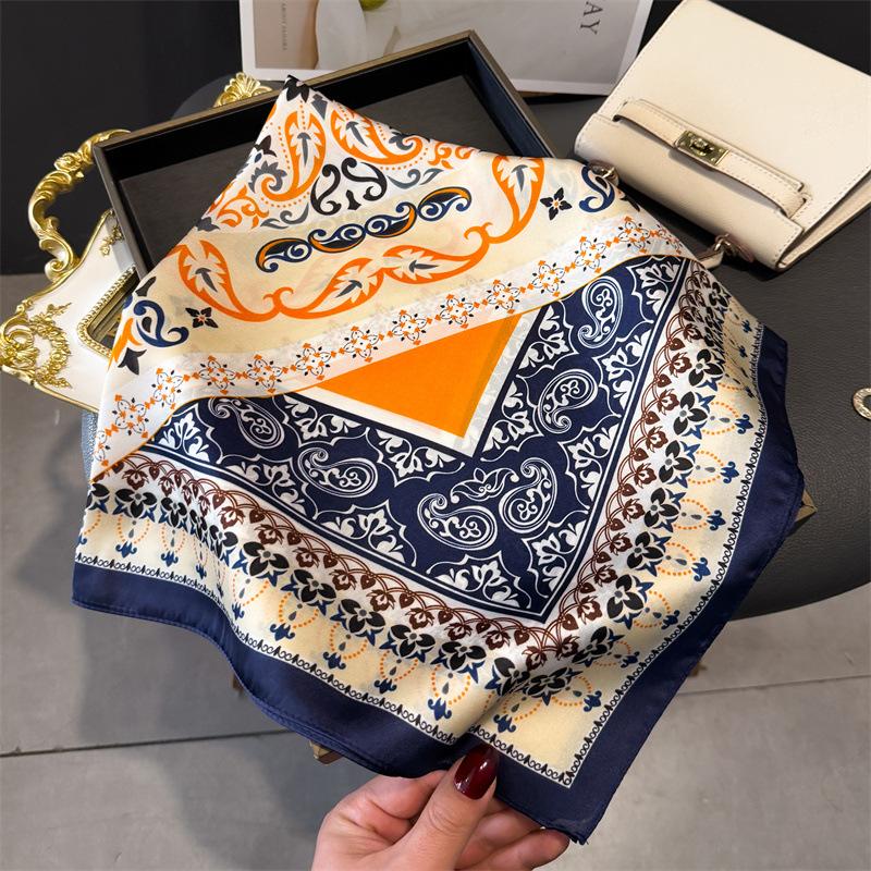 Sunscreen Headscarf Women's Sense Neck Small Square Scarf Retro Shawl Scarf Totem Silk Scarf Premium Versatile Square Scarf Printing