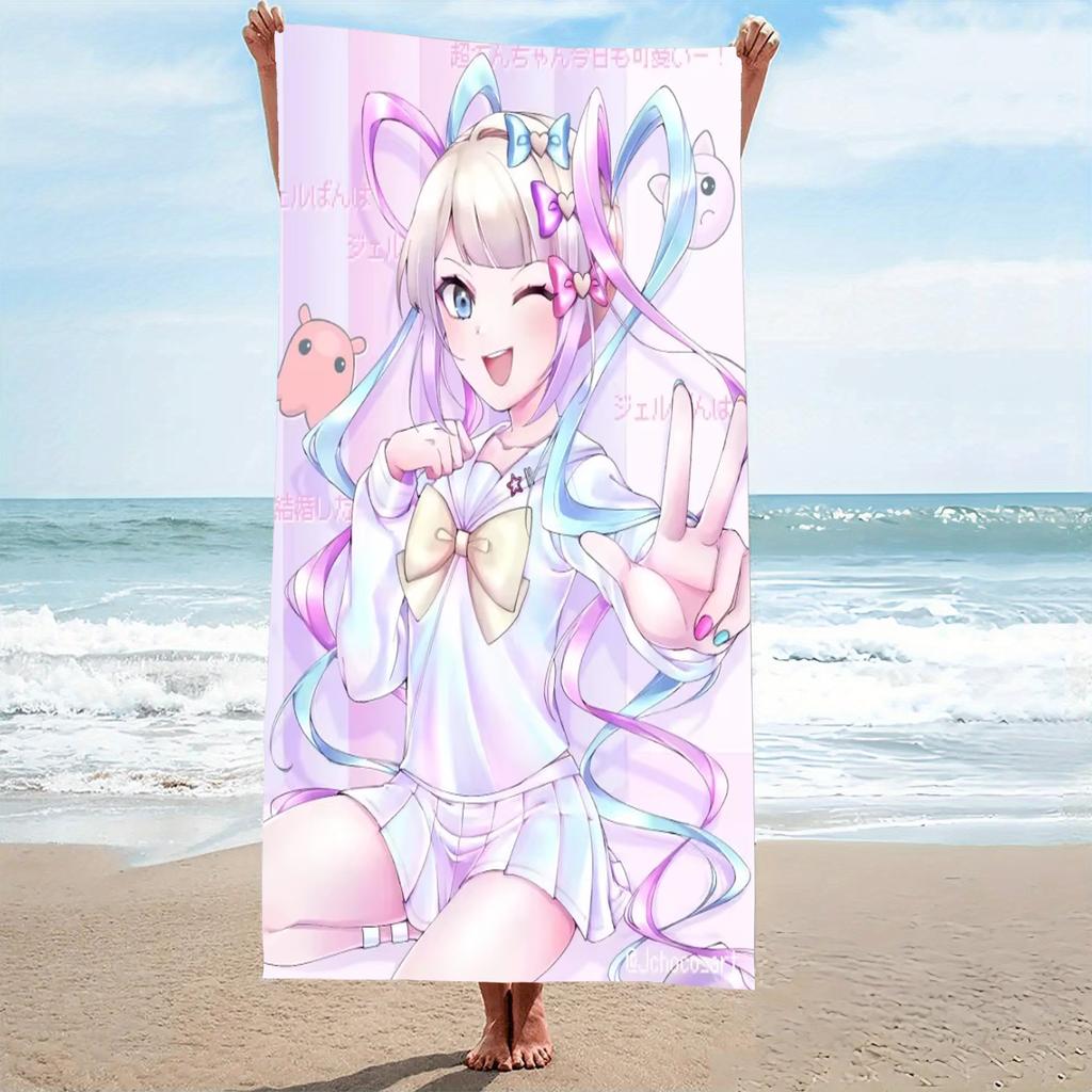 1pc Omgkawaiiangel Ame Chan Pastel Pink Twin Tail Anime Girl Beach Towel Microfiber Quick Dry Kawaii Bath Towel For Pool Beach