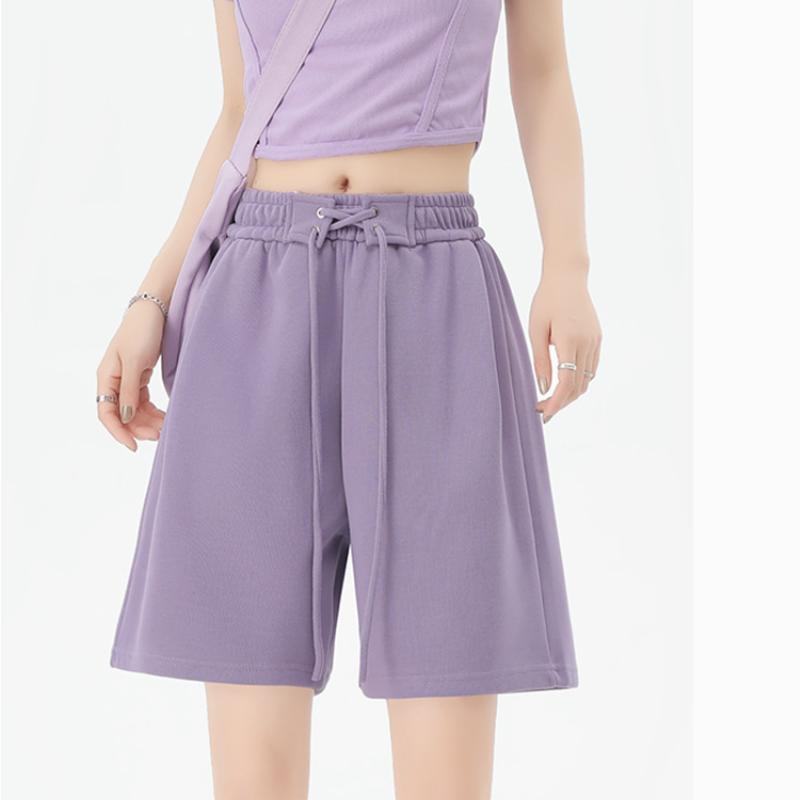 

Жіночі одноколірні спортивні повсякденні шорти з еластичною талією, широкі брюки, літні бавовняні лляні пляжні шорти. XL фіолетовий