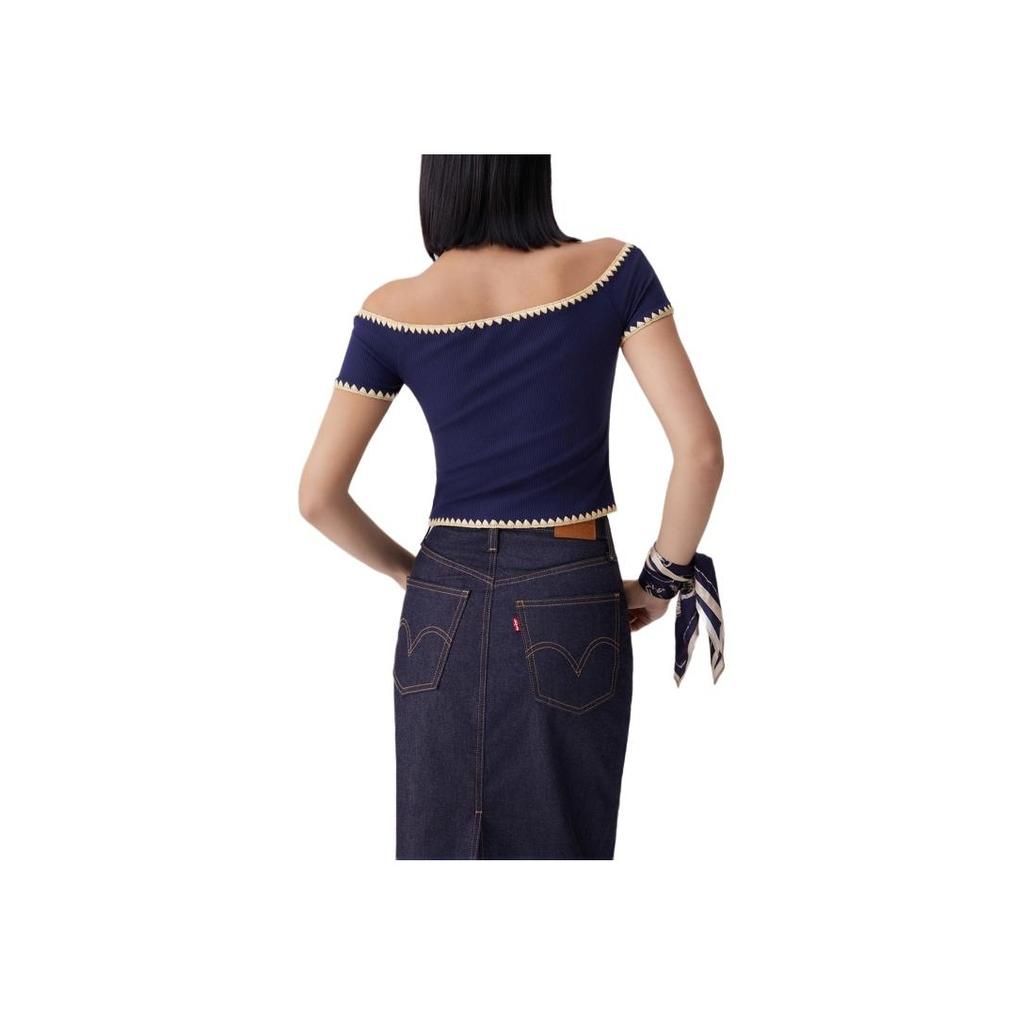 Levis Soft Comfortable Slim Fit Simple Off The Shoulder Short Sleeve T-Shirt Women Tops 003I1-0001