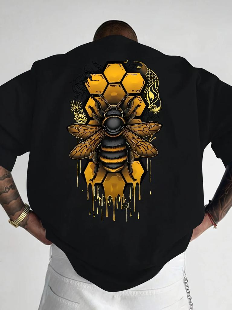 Mens Casual Tshirt Bee  Honeycomb Street Art Graphic Tees Cotton Short Sleeve Tops Summer