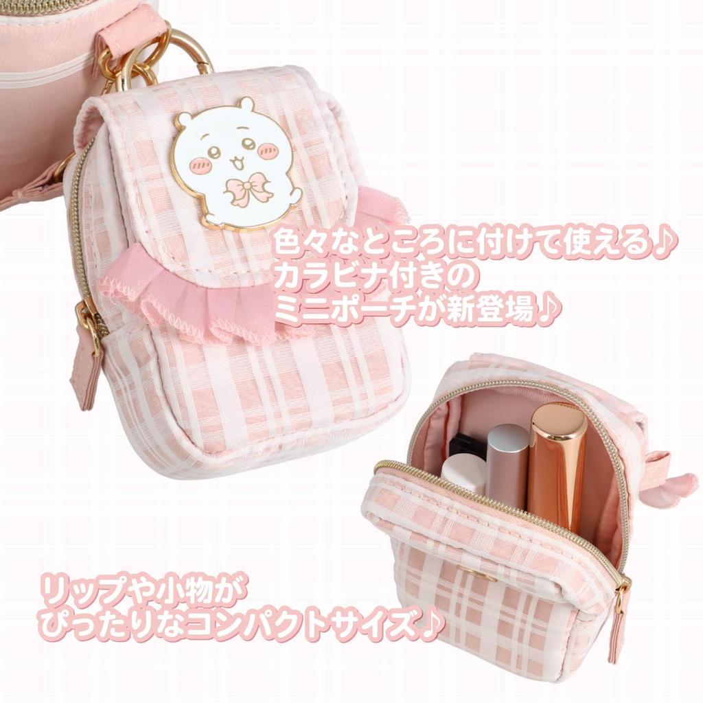 Shobido Chiikawa Check Series Mini Pouch with Carabiner Bicolor Cat