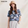 Zhaojun Women's Printed Mulberry Silk Short Sleeve Blouse