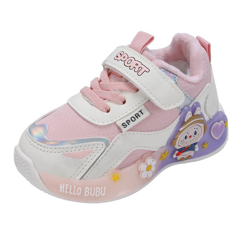 Kinder-Fleece-gefütterte Cartoon-Sportschuhe – Weiche Sohle, Bequeme Lauflernschuhe für Kleinkinder, Niedliche Freizeit-Sneaker für Mädchen.