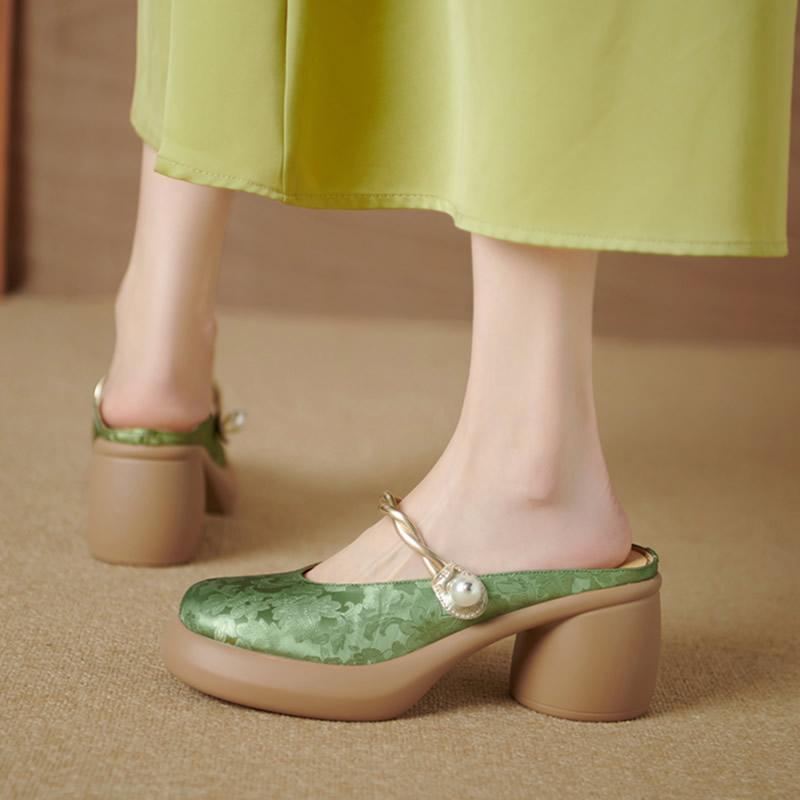 Middle Heel Round Toe Modern Slippers Thick Heel Baotou Shoes for Women 2025 Hot Sale Outdoor Fashion Summer Women's Slippers