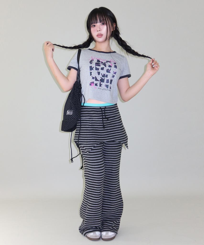 LMR Cat Foster Ringer Crop Short Sleeve T-Shirt Grey