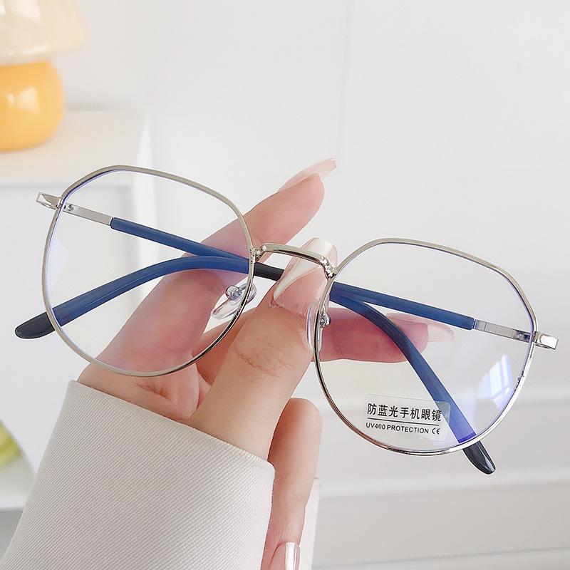 Anti-Blue Flat Glasses Women'S Literary Retro Metal Glasses Large Frame Men'S Glasses Frame