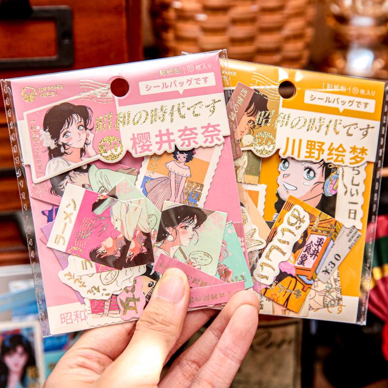 15x2 Stück/Packung Retro Ins Japanische Showa-Ära Cartoon Anime Charakter Laser Gold Aufkleber DIY Tagebuch Album Niedliche Schreibwaren Aufkleber