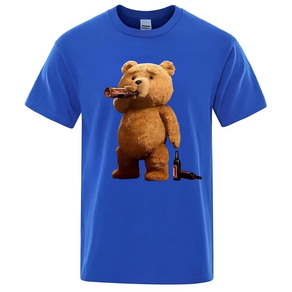 Beautiful Ted Bear drinking beer Foster funny printed man shirt short random sleeves Loose Oversize T Street hip hop shirts