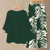 Spring Casual O Neck Women's Long-sleeved Chiffon Top Suit Fashion Elegant Loose Vacation Female Printed Trousers 2piece Set