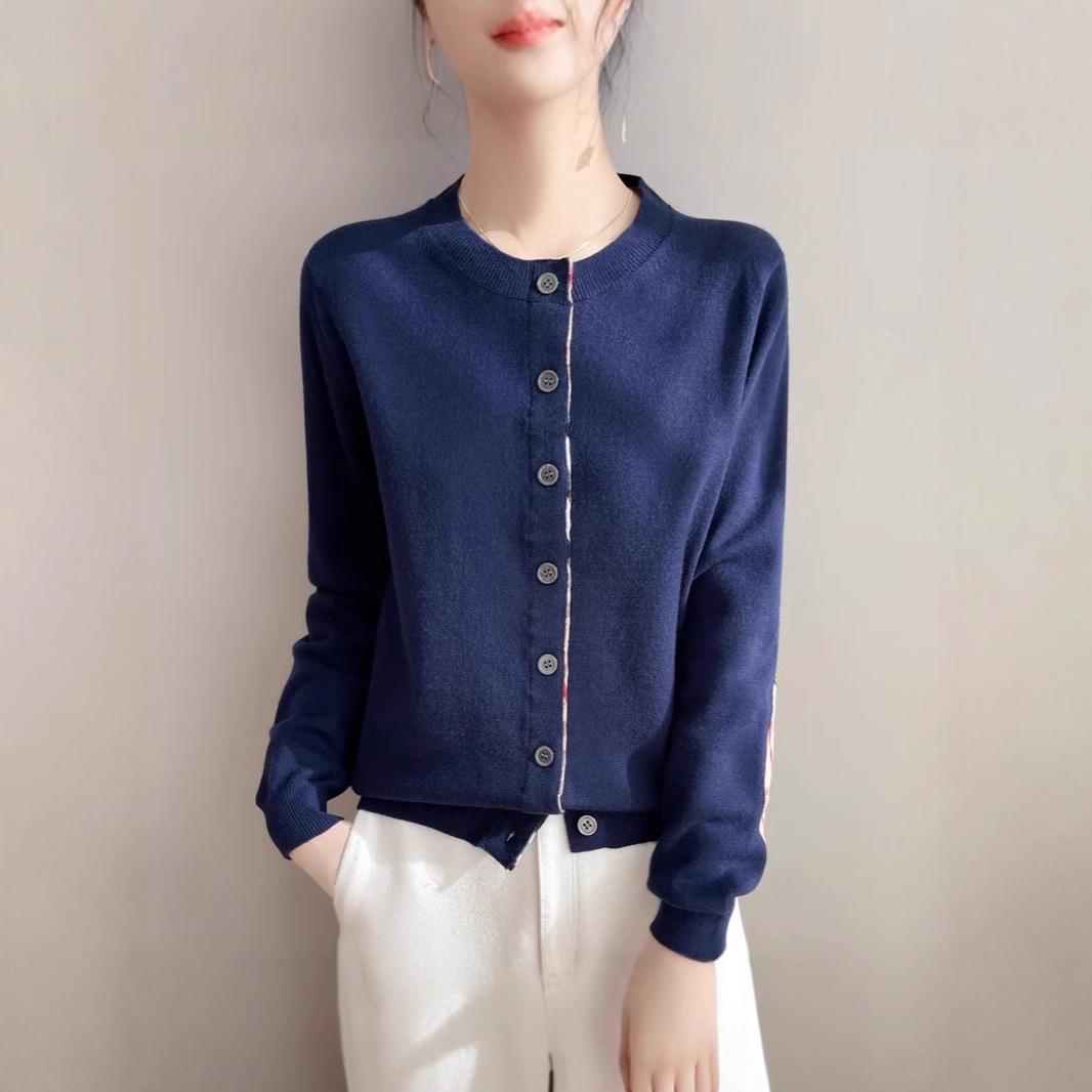 

Women s Round Neck Long Sleeve Patchwork Cardigan – New Autumn/Winter Loose Knitted Sweater Coat M темно-синього кольору