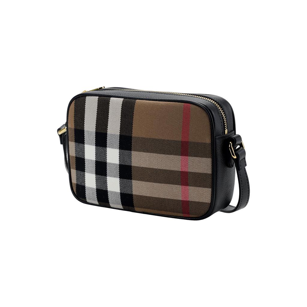 Burberry Check Zip Closure Leather Camera Bag Women Shoulder Bag Brown Black 80850801