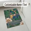 Floral Art Nouveau Theme Soft Crystal Velvet Rug Custom Name & Text Print Non Slip Floor Rug for Bedroom Living Room